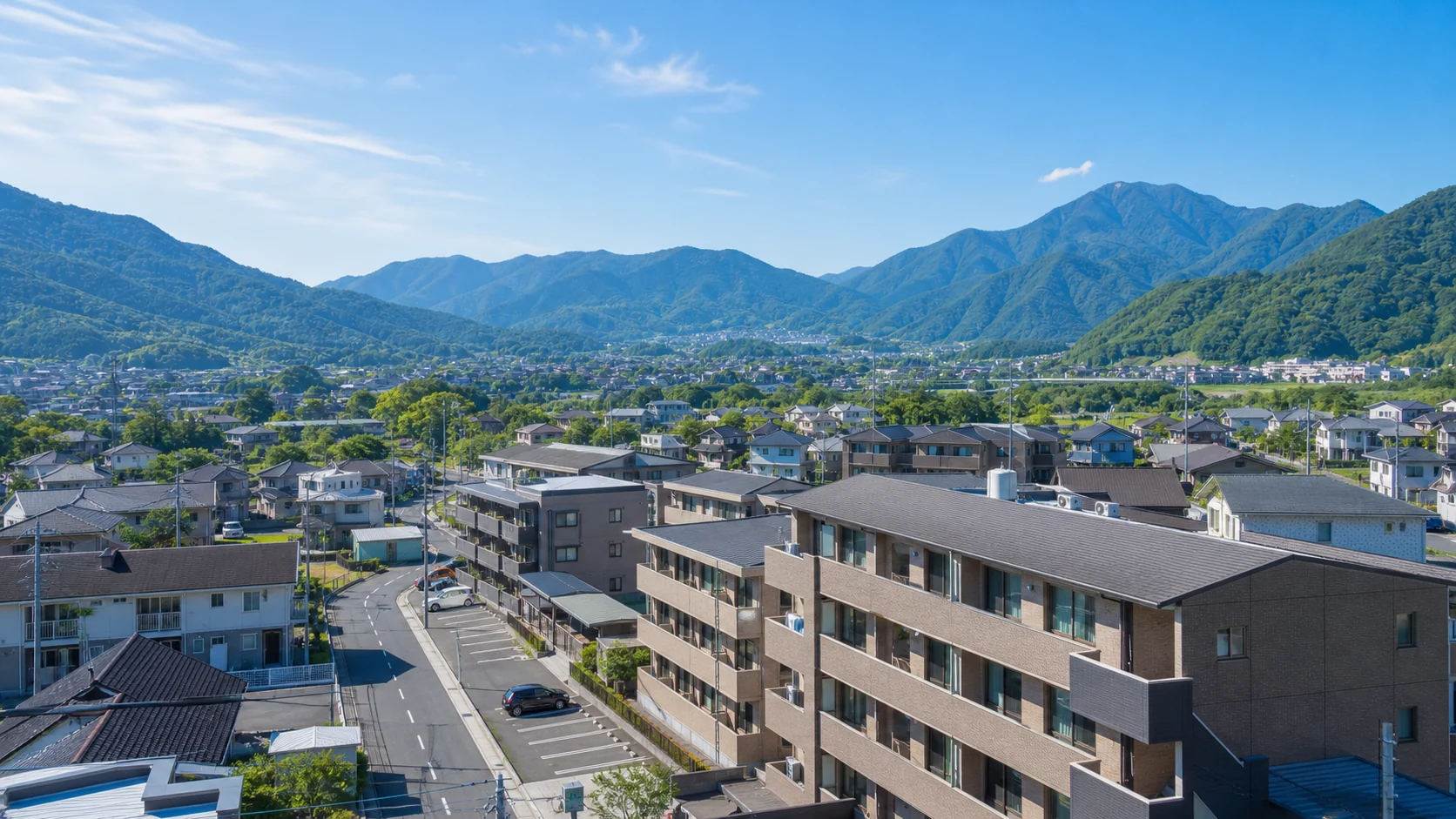 賃貸住宅と地方都市の街並みの仮写真